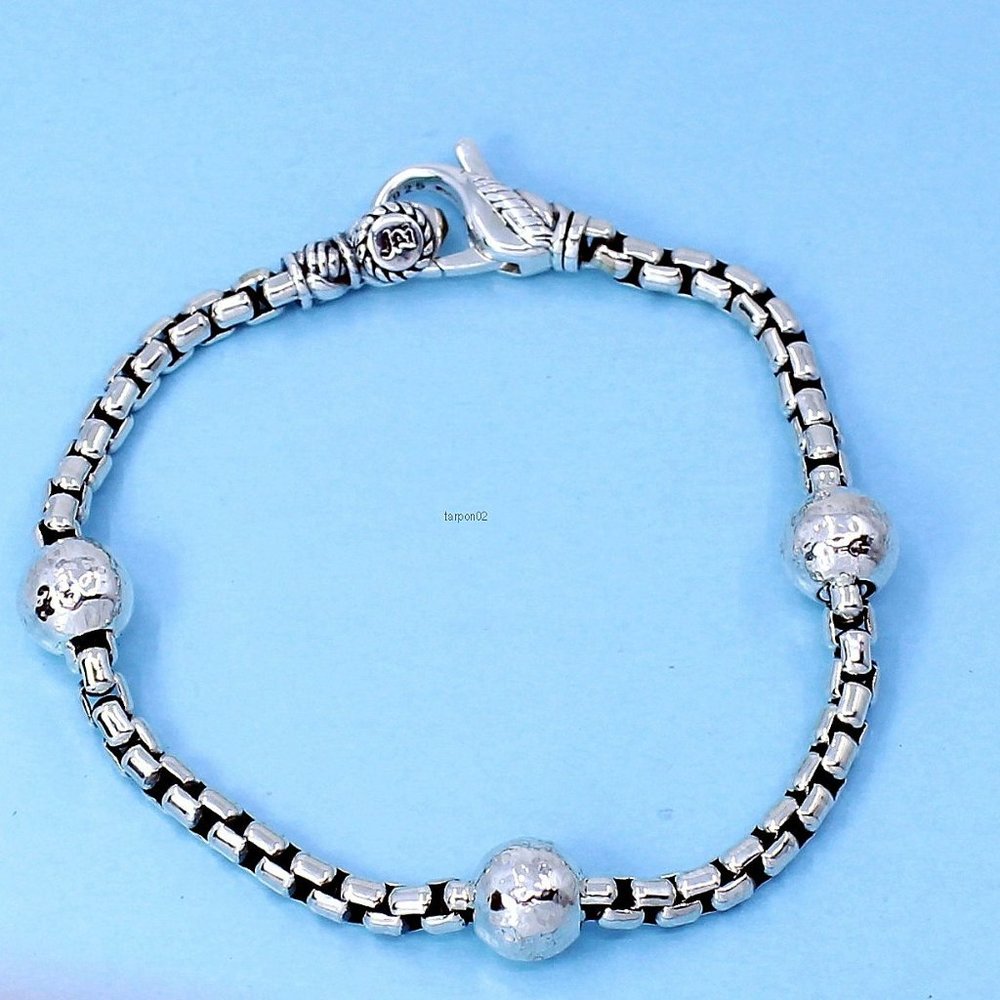 John Hardy JAI Sukhothai Hammered Bead Box Chain 3.7mm Bracelet-6-3/4" AVG NIB